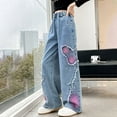 thumbnail image 5 of Ruyang Girls Straight Jeans Tie Dye Ripped Cute Baggy Wide Leg Denim Pants Teen Kids High Waist Elastic Denim Trousers, 5 of 9