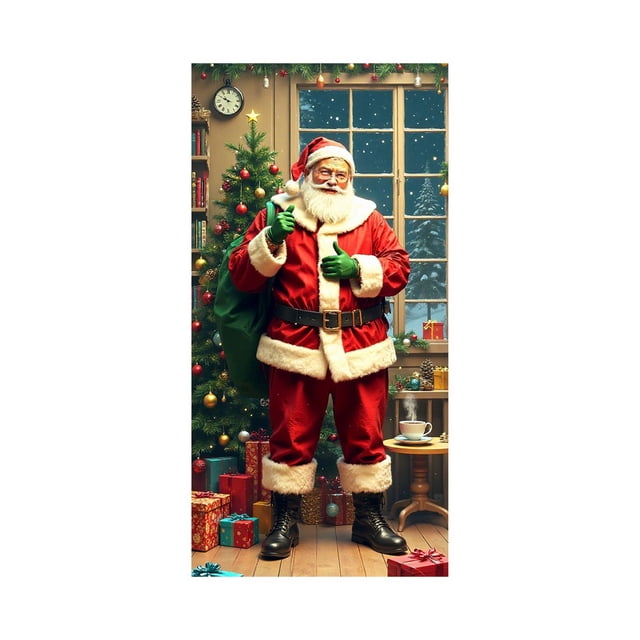 Colorful 35X85 Inch Christmas Door Cover Santa Claus Pattern, Polyester Fabric Decorative Door Curtain For Holiday Home Decor