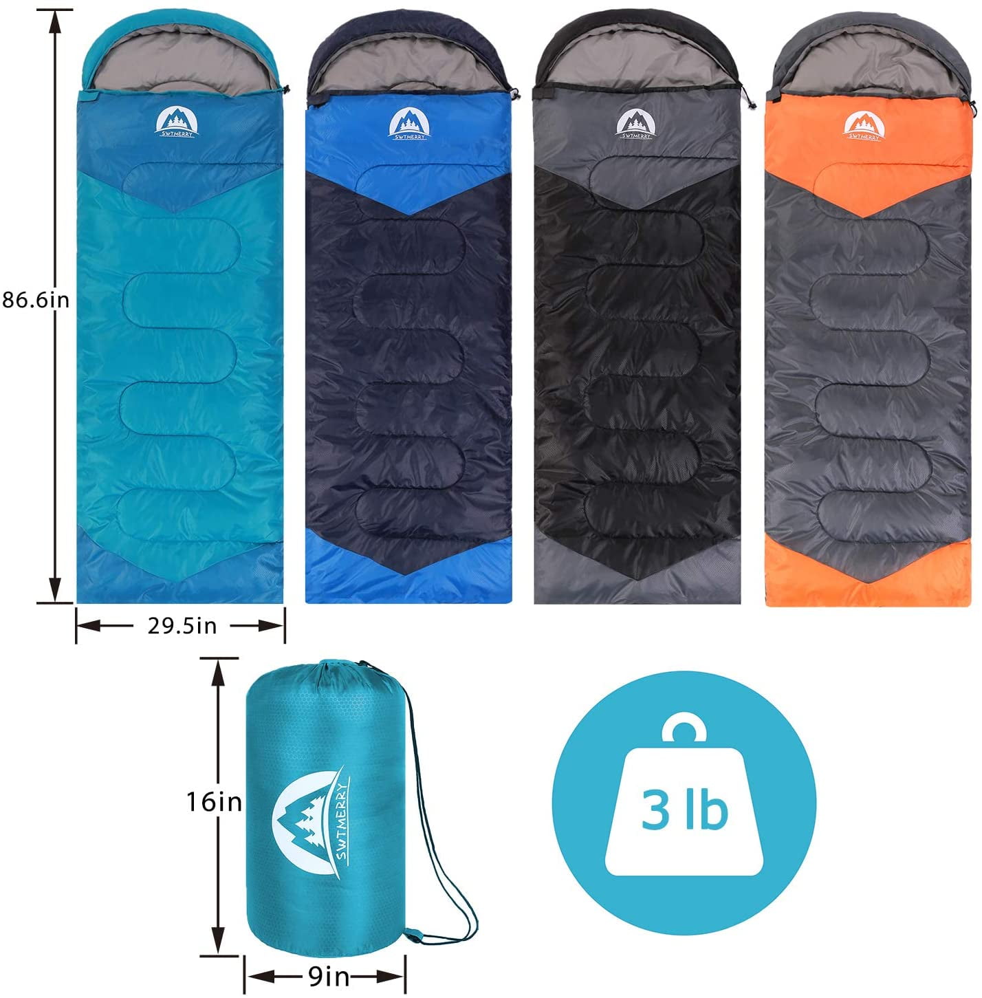 Sleeping Bag 3 Seasons (Summer, Spring, Fall) Warm & Cool Weather - Lightweight,Waterproof Indoor Outdoor Use for Kids, Teens Adults Hiking and Camping