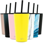 Simple Modern 16oz. Classic Tumbler with Straw Lid & Flip Lid - Travel Mug Gift Vacuum Insulated Coffee Beer Pint Cup - 18/8 Stainless Steel Water Bottle -Sunshine