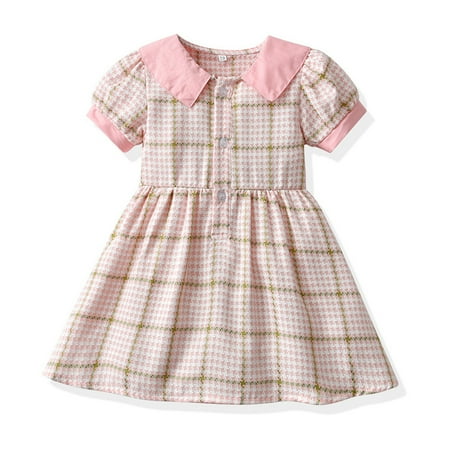 

nsendm Kids Toddler Baby Girls Spring Summer Plaid Cotton Short Sleeve Princess Dress Clothes Baby Girl Dresses 18-24 Months Dress Pink 120