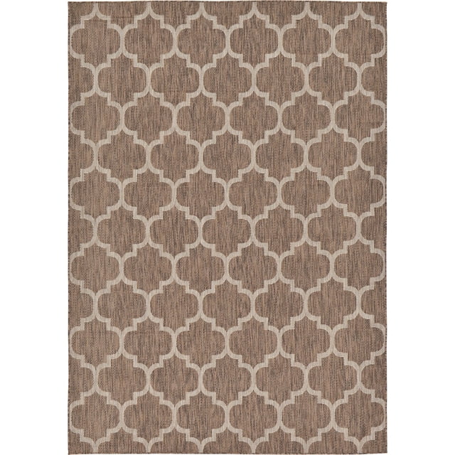 Unique Loom Trellis Collection Area Rug-Lattice Design, Moroccan Inspired for Indoor/Outdoor Décor, 7 ft x 10 ft, Brown/Beige