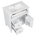 thumbnail image 4 of white 30" Bathroom Vanity with Ceramic Sink, Solid Rubberwood Frame & Legs, Tip-Out Top Drawer + 2 Pull-Out Drawers, Soft-Close Hinges, Adjustable Shelf, 4 of 25