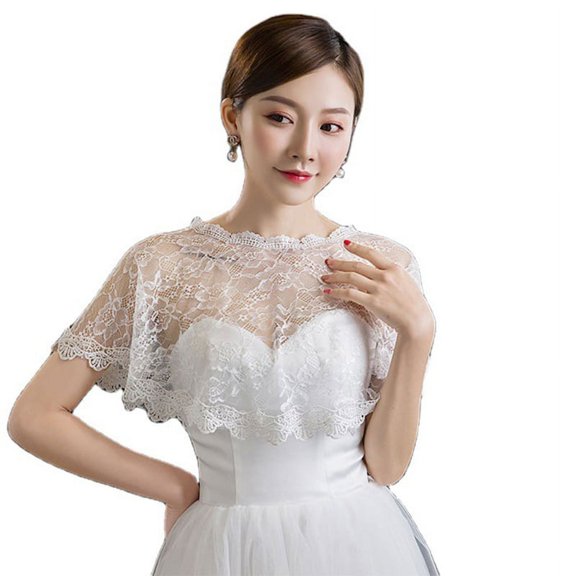 Women Floral Lace Shawl Wrap Wedding Bridal Bolero Cover Up Tulle Shrug Cape