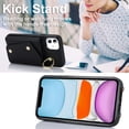 thumbnail image 2 of Crossbody Strap Wallet Case for iPhone 11 with Wrist Strap, 360° Rotating Ring Kickstand & Card Holder PU Leather Purse Magnetic Snap Zipper Case Cover for iPhone 11, Black, 2 of 9