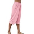 thumbnail image 3 of Dellytop Womens Casual Elastic Waist Solid Color 3/4 Summer Capri Pants, 3 of 5