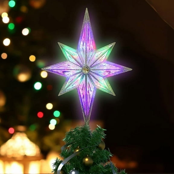 11" 16LED Tree Topper, Bethlehem Star Multicolor Christmas Star Lights Plastic Lighted Star Tree Topper Decoration