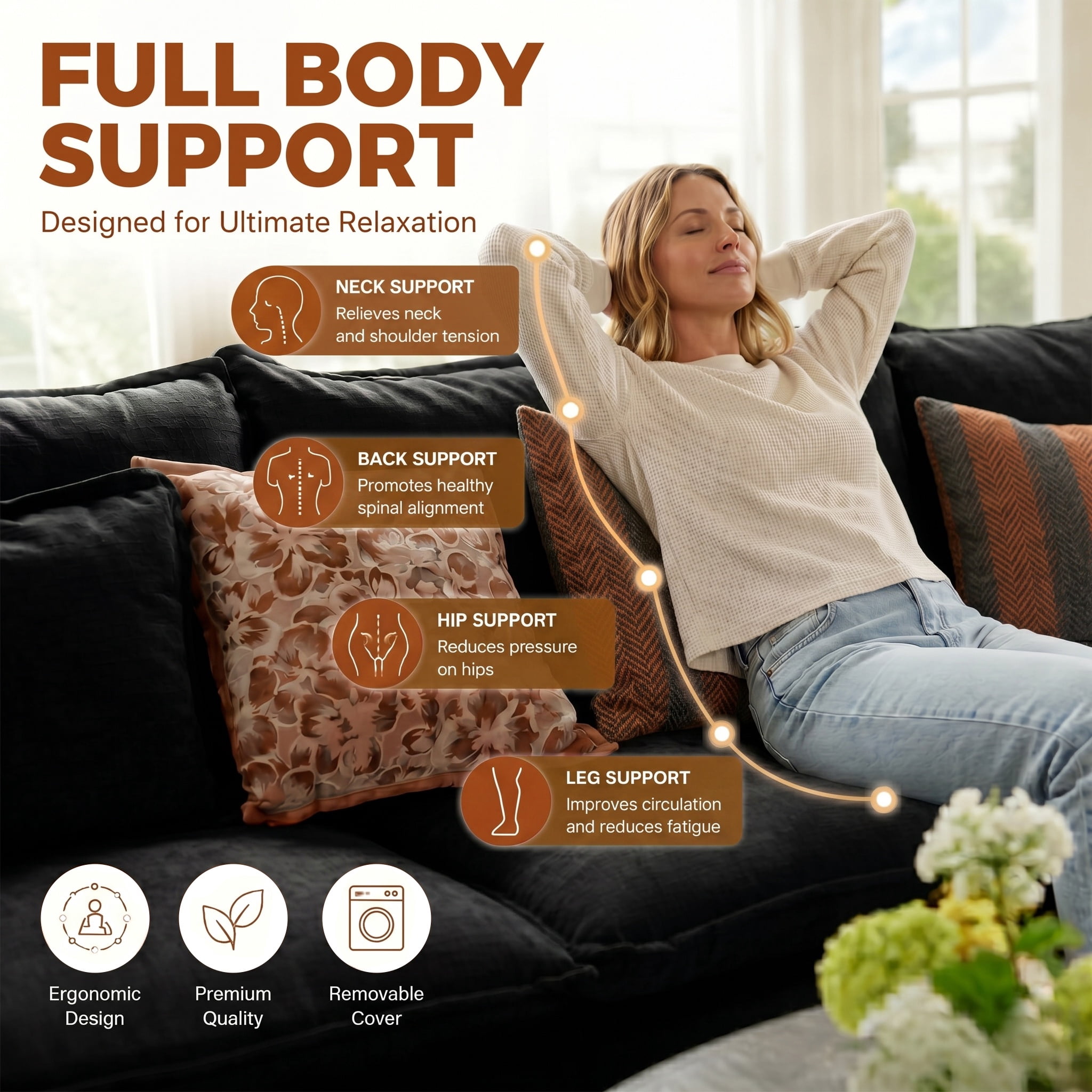 JULY'S SONG U Shaped Couch Set, 4-Seater Modular Sectional Sofa with Movable Ottoman, Deep Seat Couches and Sofas for Living Room, Comfy Cloud Couch with Detachable Cushions, Chenille Black