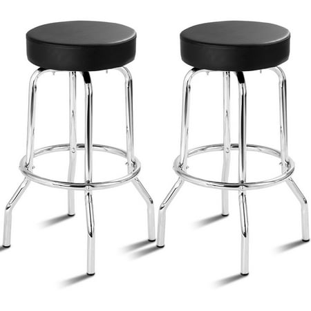 - Costway Set of 2 Bar Stools PU Leather Round Seat Backless Swivel Pub Kitchen Furniture
