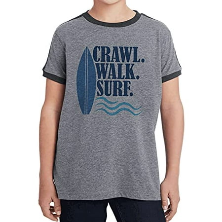 

7 ate 9 Apparel Kids Crawl Walk Surf Summer Grey Retro Ringer Tee