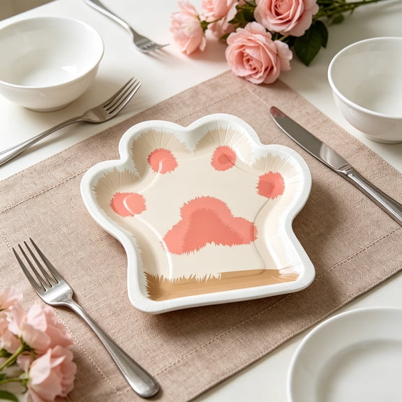 CQCYD Paw Shape Paper Plates, 10-Pack 7-Inch Disposable Dessert Dish, Cute Party Tableware, Sturdy Paw Shape Paper Plates for Birthday Party Pet Theme and Treats