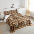 thumbnail image 4 of Western Boho Bedding Sets Queen Western Bull Skull Quilt Set Southwestern Aztec Comforter Set Native Tribal Dream Catcher Feather Bohemian Down Comforter Brown Geometric Pattern 3 Pcs, 4 of 5