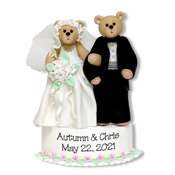 Covid-19 Bride & Groom Pandemic / Cornavirus Handmade Polymer Clay Personalized WEDDING Cancelled Ornament with Face Masks