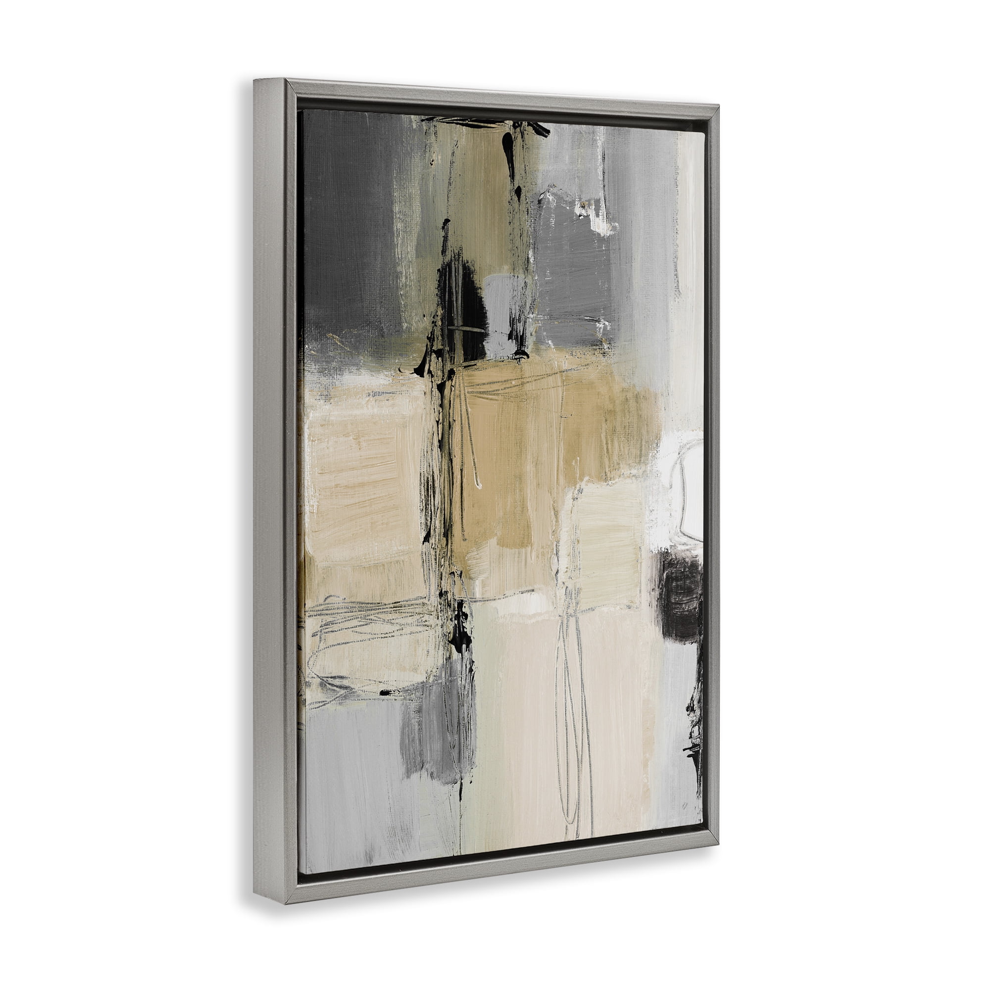 Stupell Industries Rustic Organic Abstraction Abstract Painting Gray Floater Framed Canvas Art Print Wall Art, 17 x 25