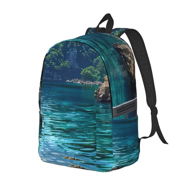 Easygdp Tropical Paradise Window View Mochila de Lona Resistente para Laptop, Compatible con Laptops de 15 a 17 pulgadas, Ideal para Escuela, Trabajo y Viajes-Medium