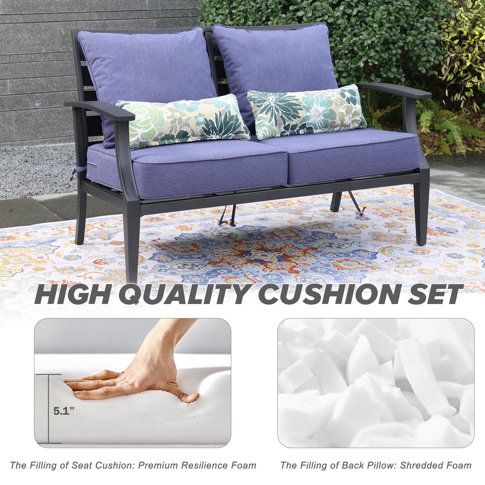 BPS 22x24x5 inch Outdoor Deep Seat Cushion, Water-Resistant Patio Furniture Cushions for Outdoor Chairs, Sofa, Couch, 2-Piece, Bluish-purple