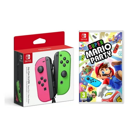 Super Mario Party 3 64 Nintendo Switch - Joy-Con (L/R) - Neon Pink/Neon Green, Super Mario Party - Nintendo Switch Game (Game Disc) Family Party Game ()