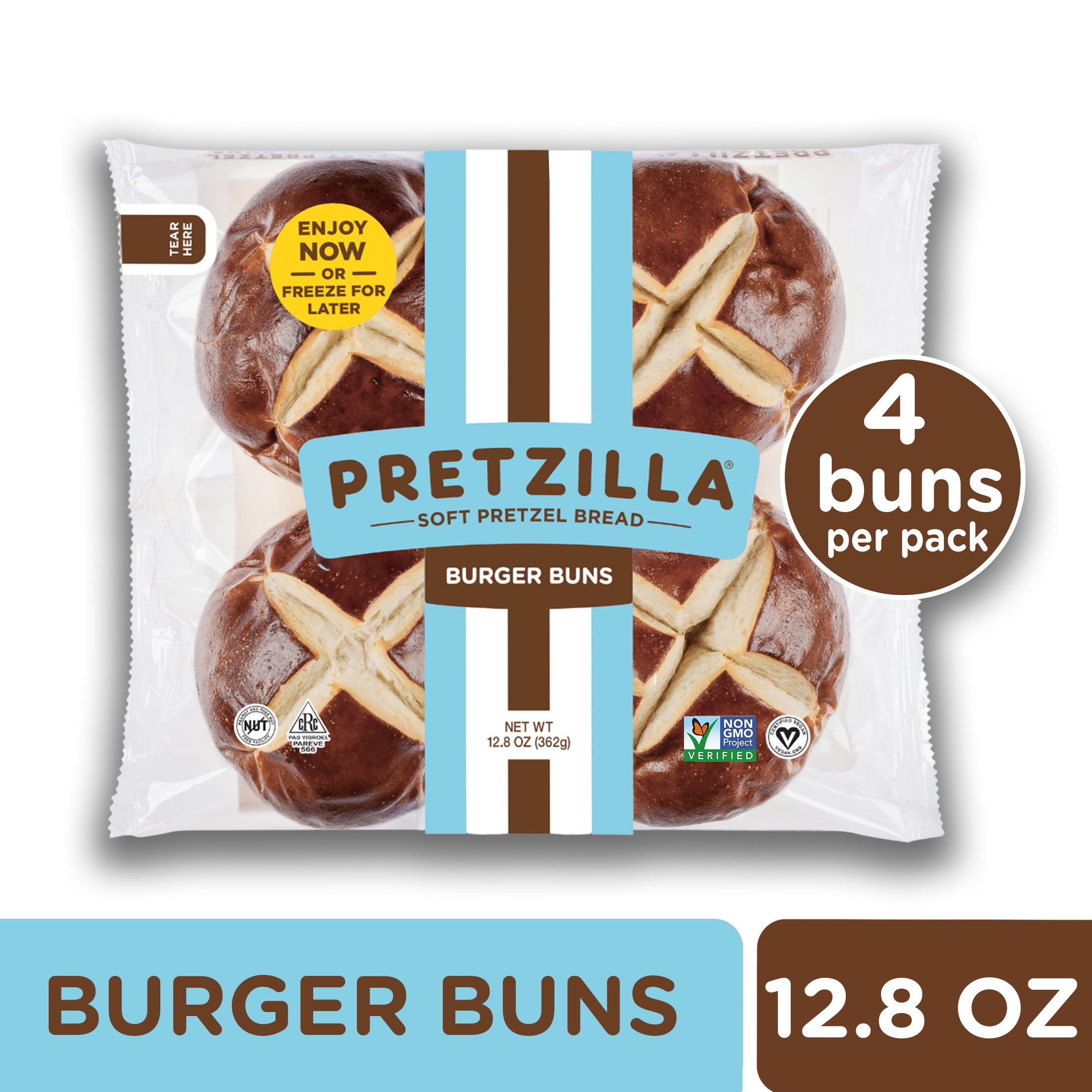 Pretzilla GMO-Free Soft Pretzel Burger Buns, 12.8 Oz, 4 count