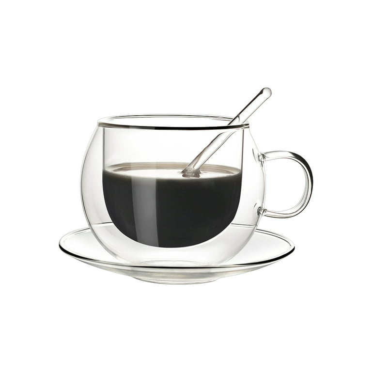 Garhelper Colored Double Walled Glass Coffee Mugs,250ml/8.5oz Clear Tea Cups  With Handle 