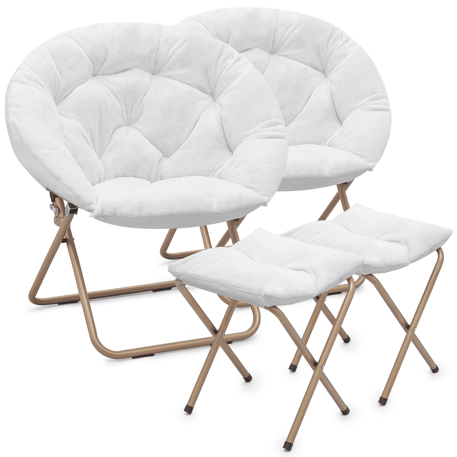 Magshion Set of 2 Folding Saucer Chair and Footrest Stool Set, Soft Faux Fur Oversized Folding