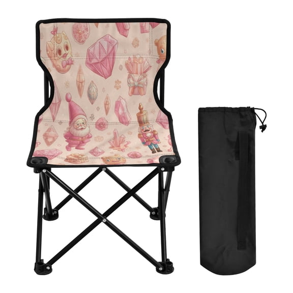 600D Oxford Camping Chair Portable Foldable Chair Supports 220 lbs for Picnic, Fishing, Backpacking Pink Christmas Elements