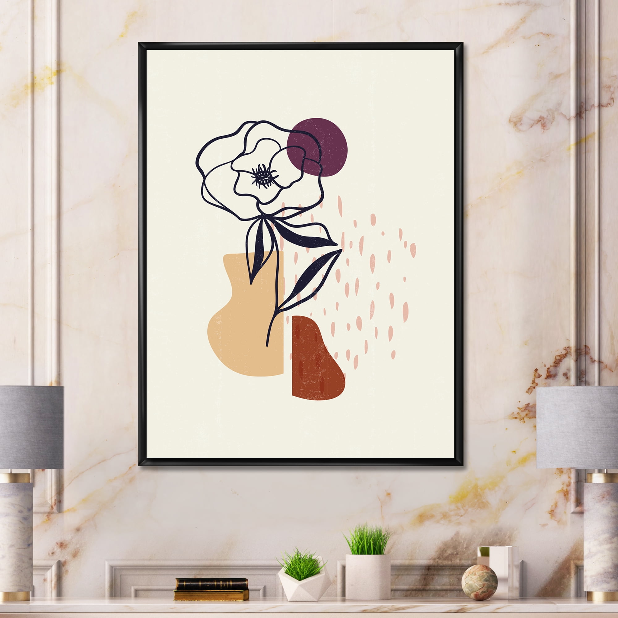 Designart 'Minimalist Shapes With Ancient Flower I' Modern Framed Canvas Wall Art Print