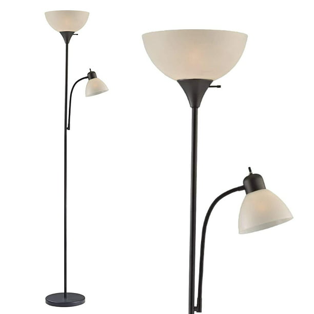 Light Accents Torchiere Floor Lamp with Reading Light, Black - Walmart.com