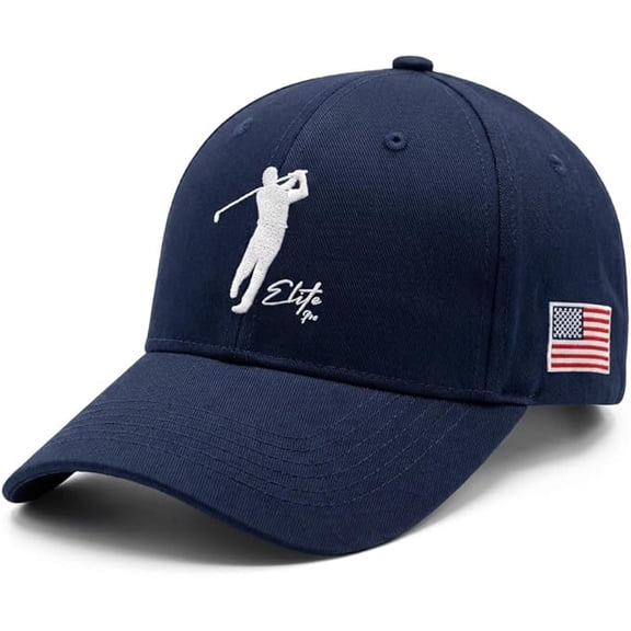 Elite Pro Golf Hat – Adjustable Golf Cap for Men – Breathable Cotton Dad Hat – Embroidered Front Logo – Black / White