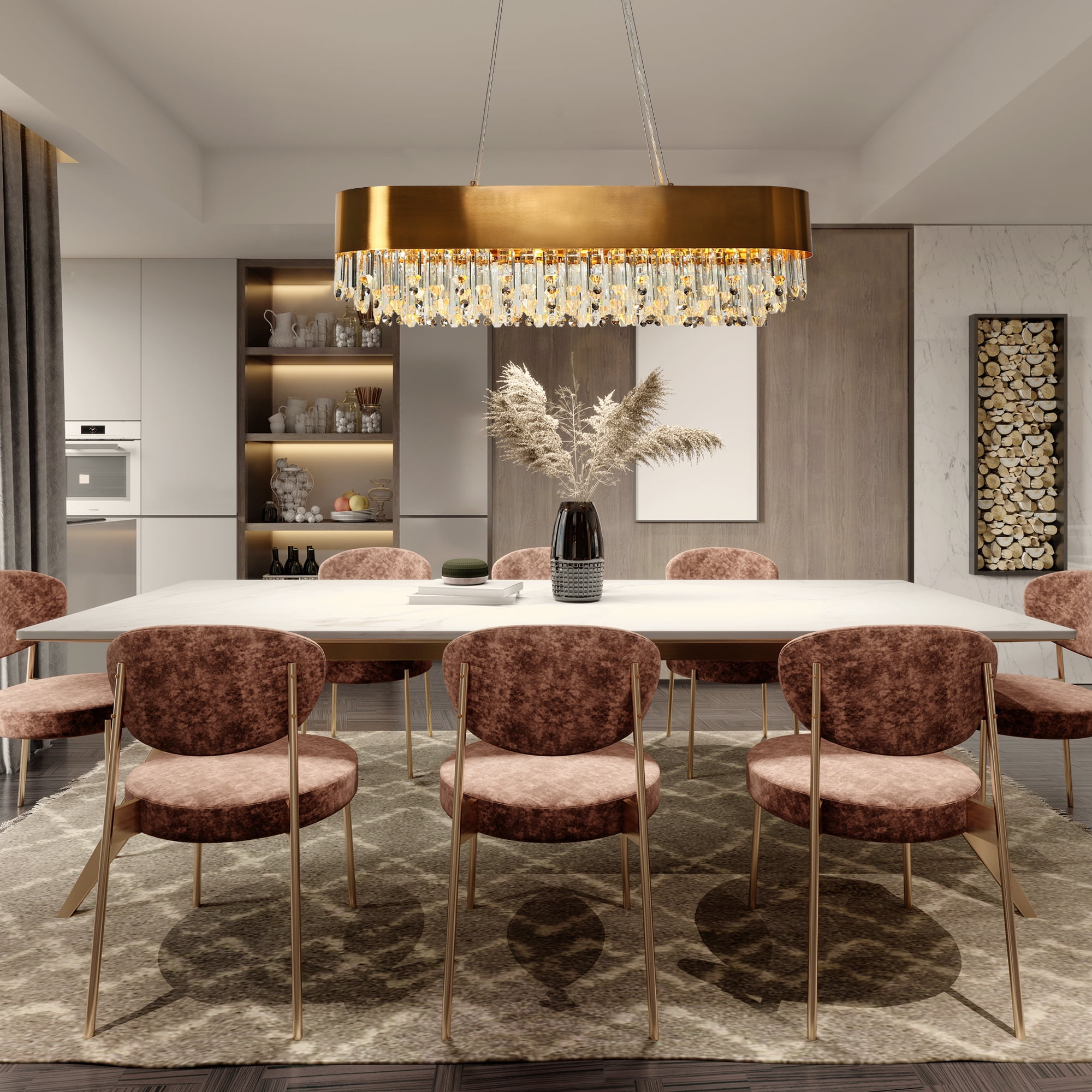 LNC Icarium 10 -Light Polished Gold and Crystal Glam Textured glass Geometric Large Hanging Kitchen island light