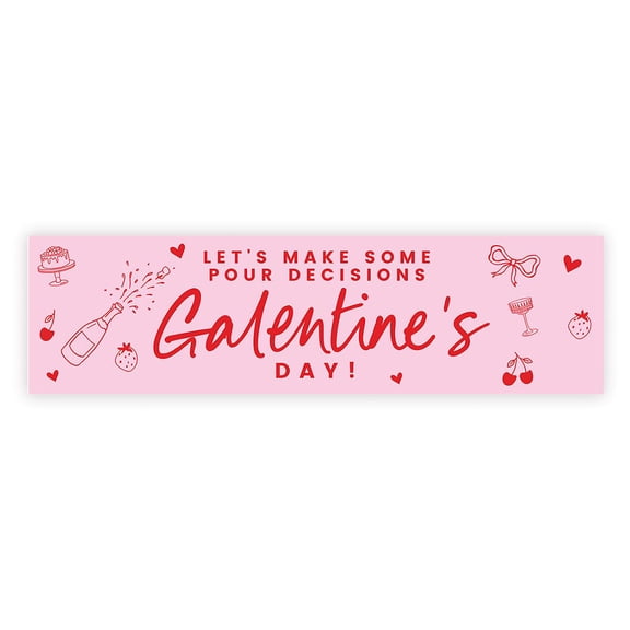 Koyal Wholesale Pour Decisions Galentines Day Banner, Cute Pink Party Decorations for Girls, 13"x48"