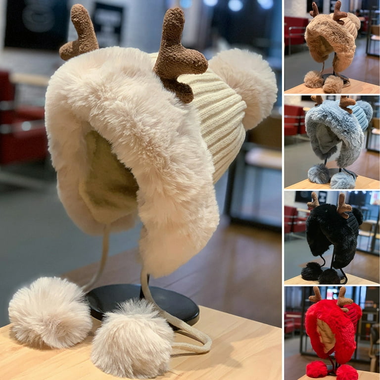 Mosey Women Warm Hat Thickened Fur Balls Decor Plush Lining