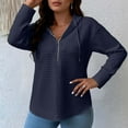 thumbnail image 4 of Lenpel Hoodies for Women Fashion Long Sleeve Half Zip Curved Hem Drawstring Textured Sweatshirts Casual Pullover Tops(Navy,X-Large), 4 of 7