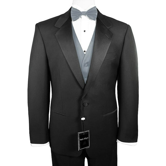 Neil Allyn 7-Piece Formal Tuxedo with Flat Front Pants, Shirt, Silver Vest, Bow-Tie & Cuff Links. Prom, Wedding, Cruise