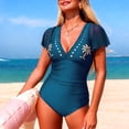 thumbnail image 4 of Odbmxy Tummy Control Plus Size Swimsuits for Women One Piece Summer Womens Bathing Suits Padded Blue Graphic Vacation Bikinis, 4 of 6