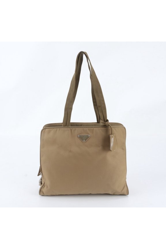 Pre-Owned Prada Tessuto Nylon Triangle Logo Leather Tote Bag Handbag Shoulder Women's