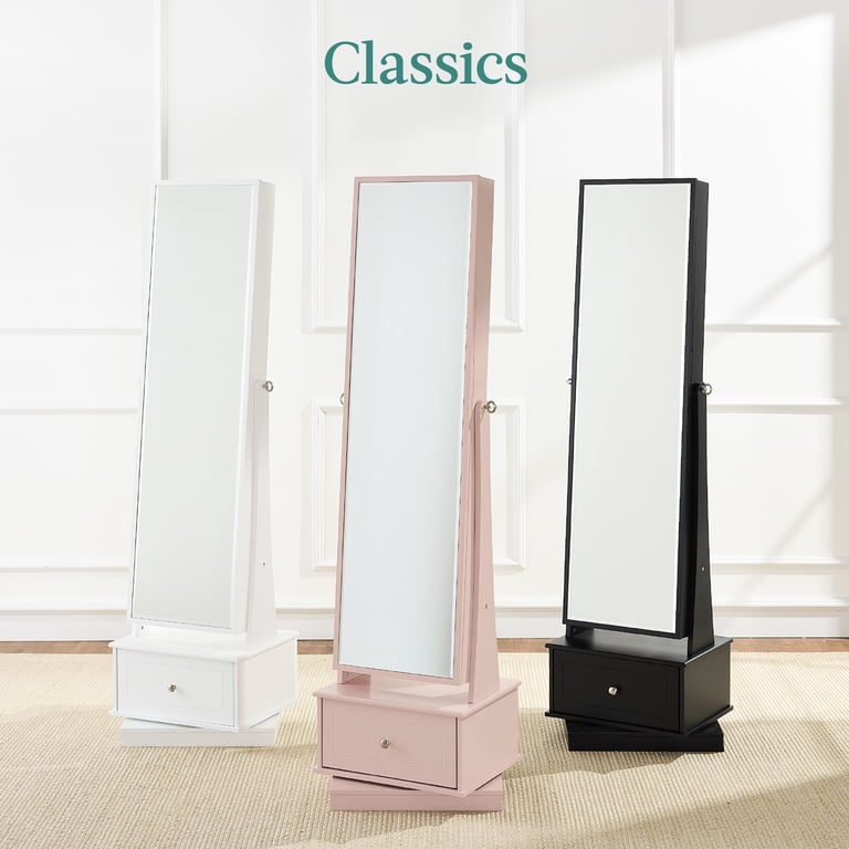 Jewelry Mirror Storage, 64in Tall, LED Lit, 360 Swivel Mirror