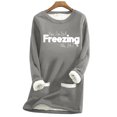 thumbnail image 1 of Fashnice T-shirt pour Femmes Imprimé Lettre Chandail Col Rond Chandail en Molleton Chaud Automne Hauts Gris Foncé avec Flocons de Neige m, 1 of 2