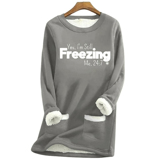 Fashnice Ladies T-shirt Letter Printed Pullover Crew Neck Sweatshirt Warm Fall Tops Dark Gray With Snowflakes L