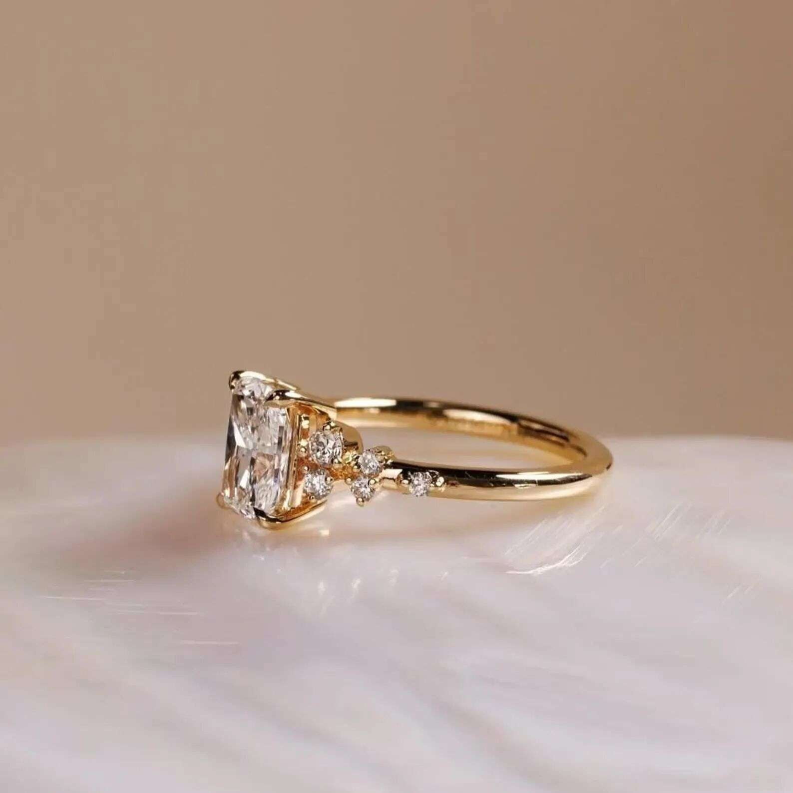 Jewelerix Cushion Cut Moissanite Diamond Engagement Ring for Women, 10K Vermeil Gold Band with Sparkling Side Stones, Bridal Promise Ring