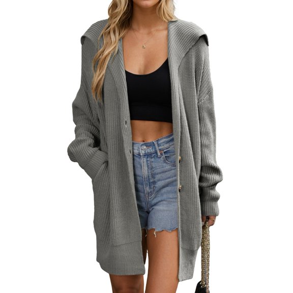 Women'S Button Down Cardigan Sweaters Oversized Lapel Chunky Warm Loose Soft Knit Outwear Grey M