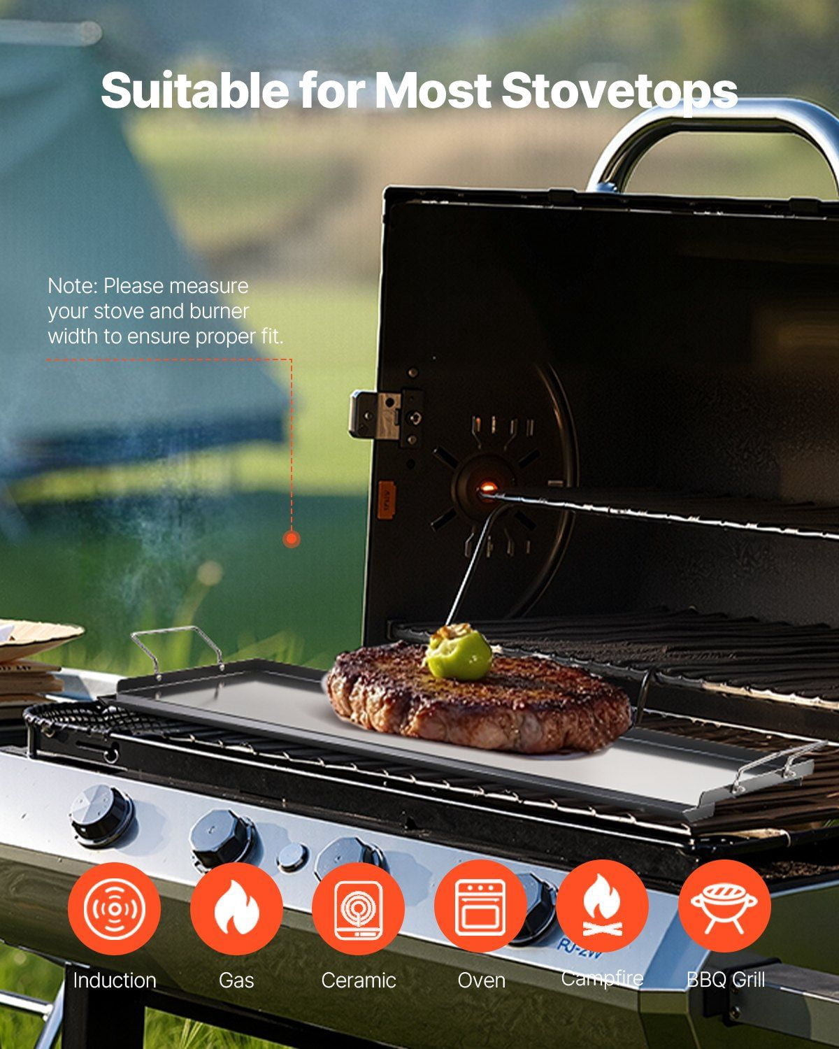 Professional Flat Top Grill Griddle, 32x14 Inch Heavy Duty Carbon Steel, Fits Gas Grills and Camp Stoves