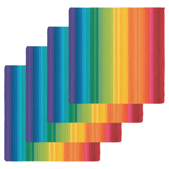 Rainbow Striped Kitchen Dish Towels for Drying Dishes Set of 4, Colorful Gradients Modern Abstract Art Waffle Weave Microfiber Hand Tea Bathroom Towels Quick Dry & Absorbent Towel 12x12