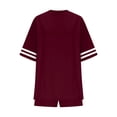 thumbnail image 4 of BRGZLK Lounge Sets for Women Casual Loose Short Sleeve Round Neck Stripe Tops Elastic Waist Biker Shorts Lightweight Soft Comfy 2 Piece Outfits Wine M, 4 of 5