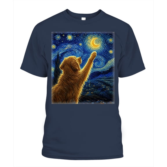 NH2 Creative Golden Retriever Starry Night Shirt, Funny Golden Retriever T-Shirt for Men Women, Dog Mom Dad Graphic Tee, Christmas 4th of July Patriotic Dog Lover Shirt