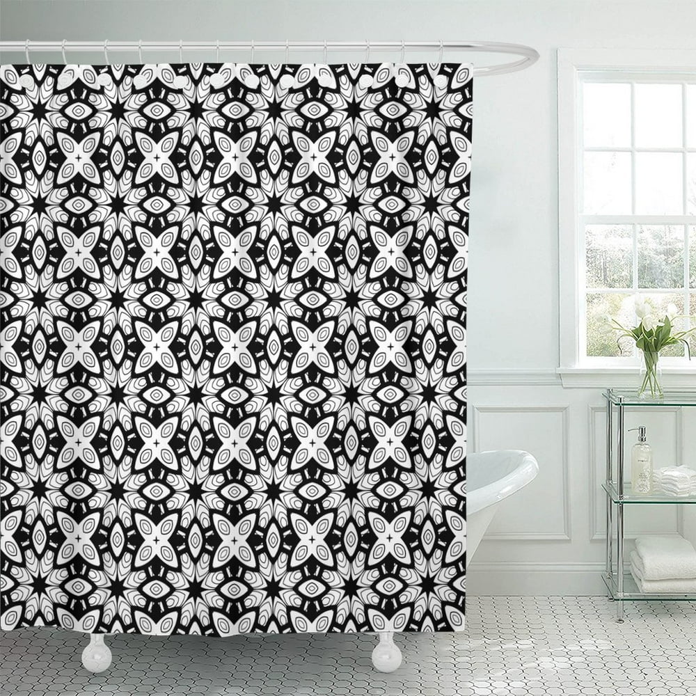 PKNMT Tribal Vintage Black and White Lace Pattern Ethnic Abstract Shower Curtain 60x72 inches