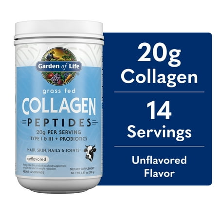 Garden of Life Grass Fed Collagen Peptides Powder – Unflavored, 20g Collagen per Serving, Supports Hair, Skin, Nails & Joints, 28 Servings, Non-GMO, Gluten Free