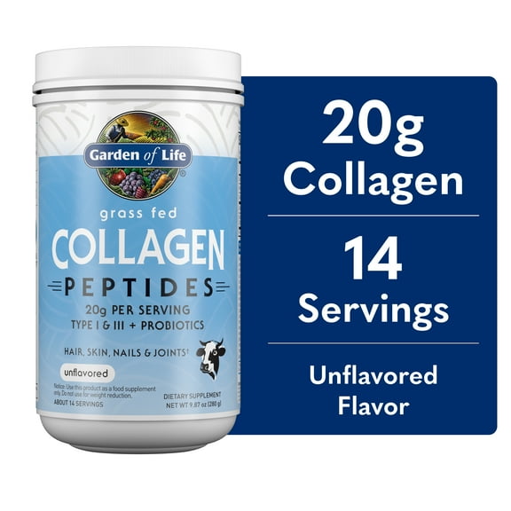 Garden of Life Grass Fed Collagen Peptides Powder – Unflavored, 20g Collagen per Serving, Supports Hair, Skin, Nails & Joints, 28 Servings, Non-GMO, Gluten Free