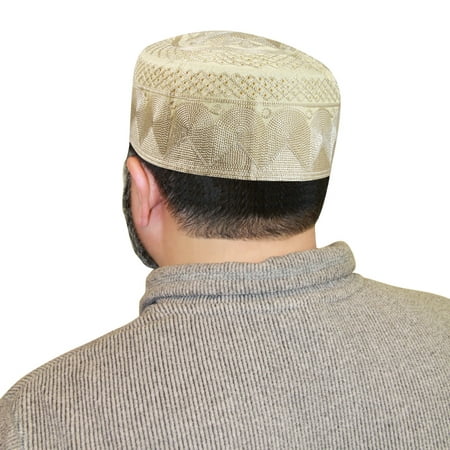 Hijaz Muslim Mens Topi Prayer Cap with Cream Color Kufi Detailed Sawtooth and Arch (Best Sun Cream For Mens India)