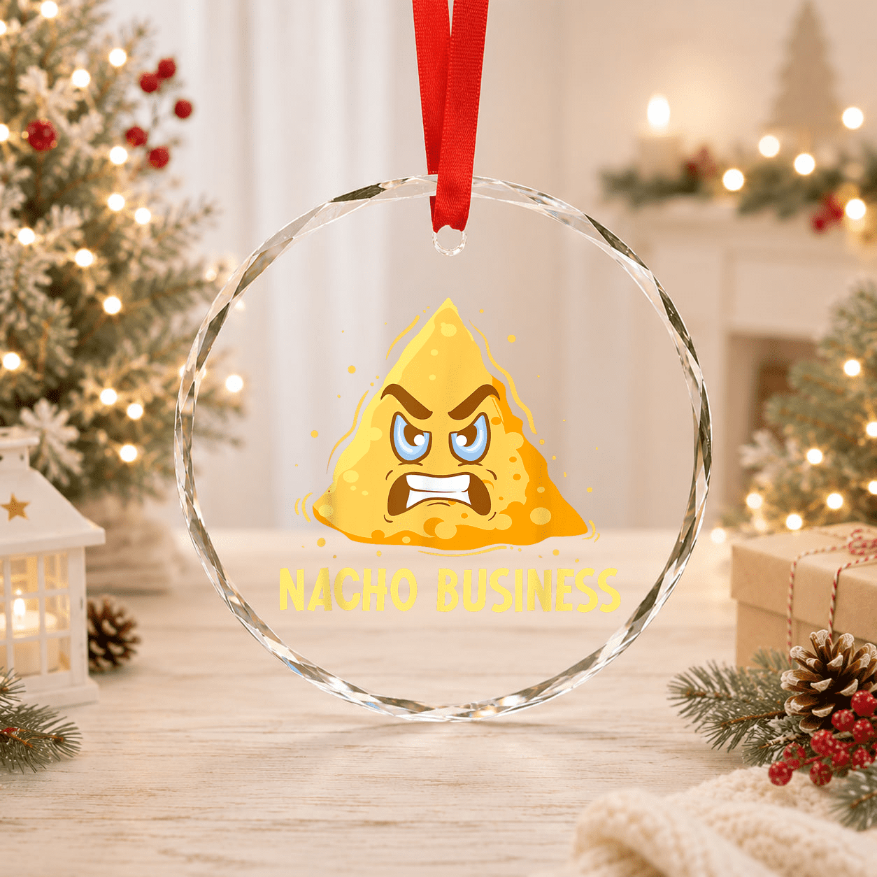 Nacho Chips Business Cheese Tortilla Mexican Dish Glass Ornament