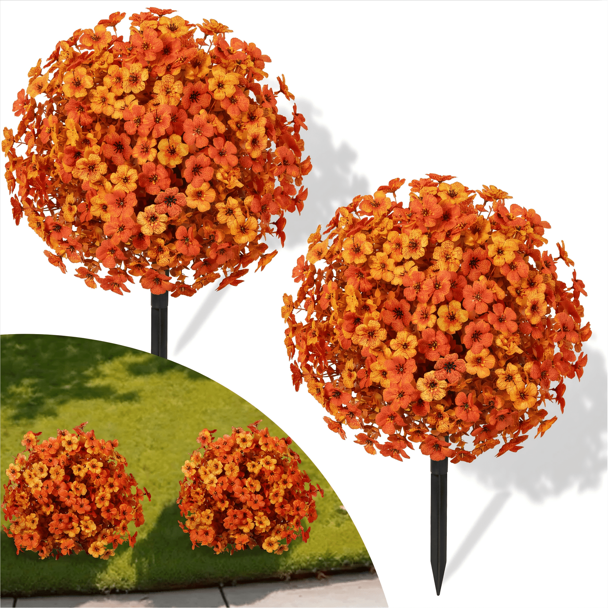 AcerichFad Artificial Fall Flowers Outdoor, 2 Pack 22" Faux Topiary Ball Flowers with Spikes Fake Silk Plants Fall Decoration for Home Indoor Outside Garden Porch Patio Autumn Decor